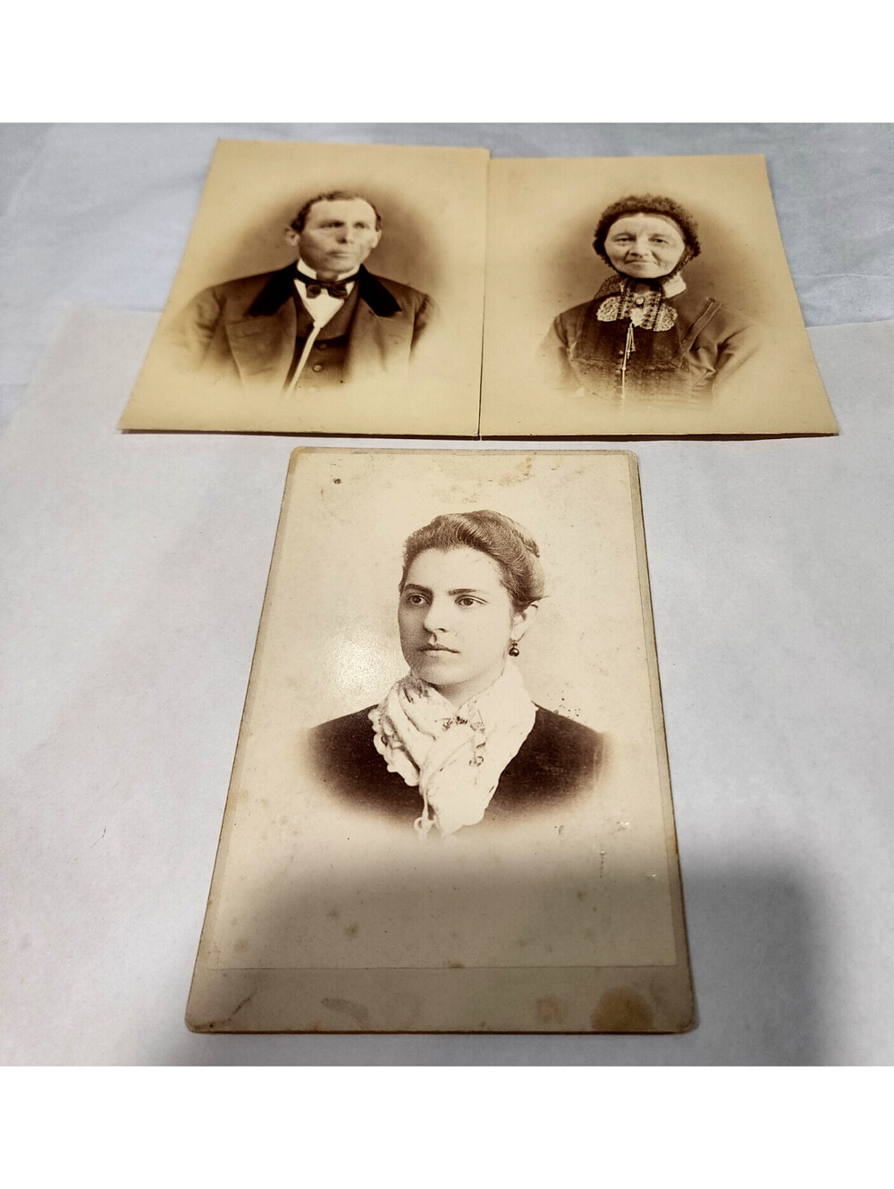 Antique Victorian Photo Lot 3 Cabinet Card Family Album Husband Wife Daughter